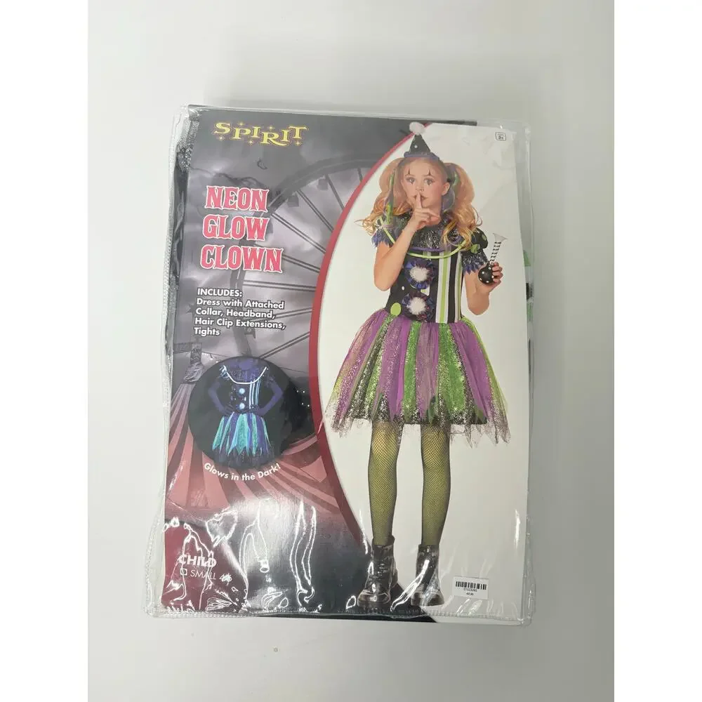 Girls Clown Costume Small Neon Glow In the Dark Halloween Dress Up